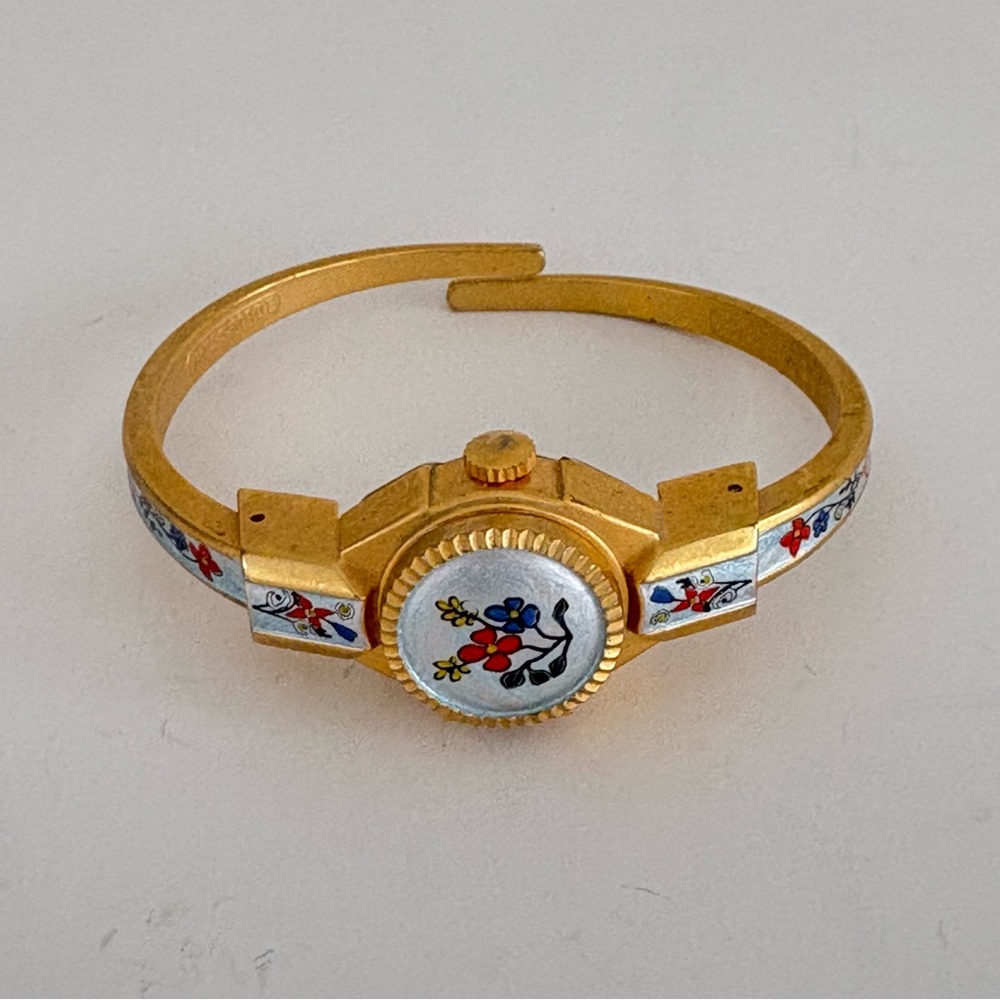 Vtg Swiss Floral Covered Dial MCM Peek a Boo Watch Enamel READ For Repair/Parts